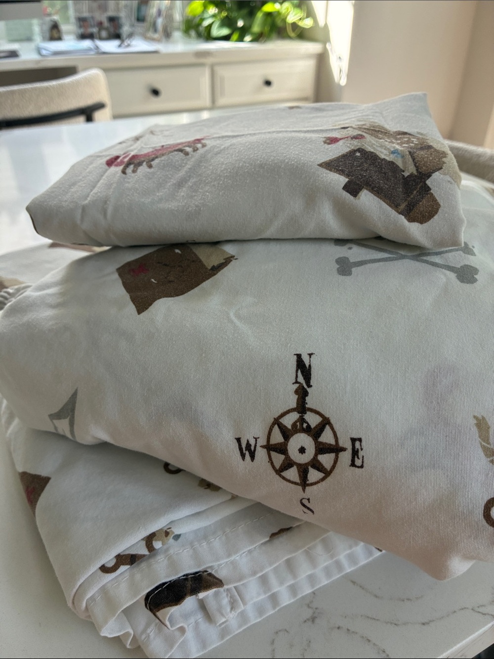 Kids White Compass & Nautical Print Bedding Set - Twin size